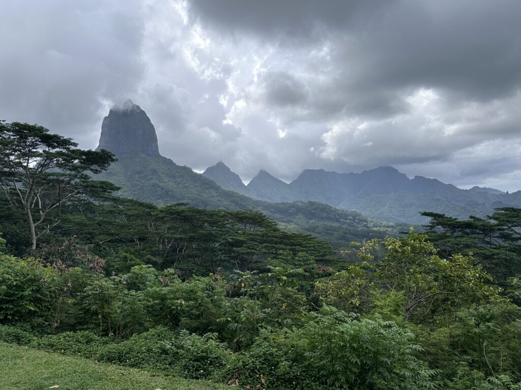 A view of the volcanic mountains in Moorea